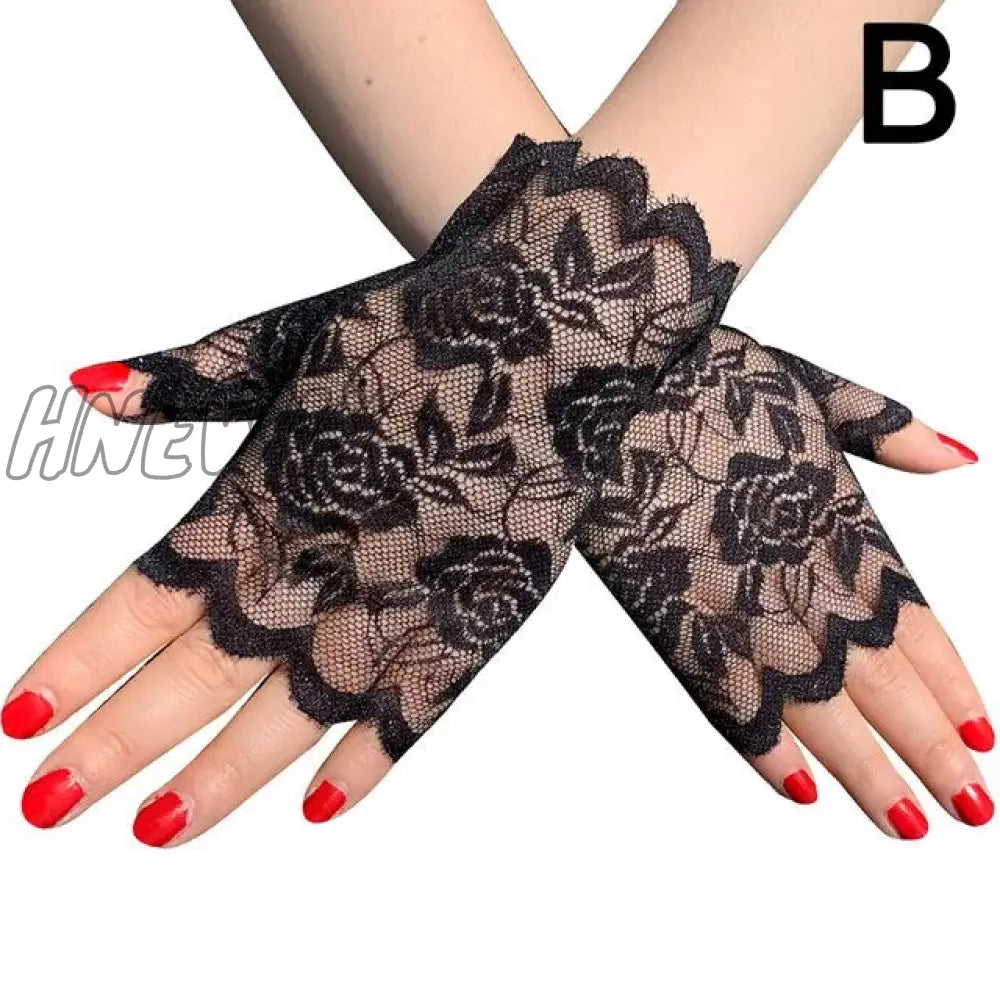 Hnewly 38 Colors Lace Flower Hollow Fishnet Fingerless Gloves Elegant Sun Protection Women Mesh