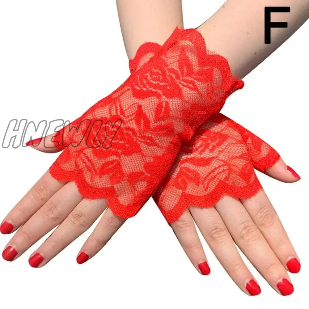 Hnewly 38 Colors Lace Flower Hollow Fishnet Fingerless Gloves Elegant Sun Protection Women Mesh