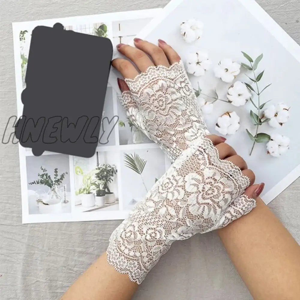 Hnewly 38 Colors Lace Flower Hollow Fishnet Fingerless Gloves Elegant Sun Protection Women Mesh