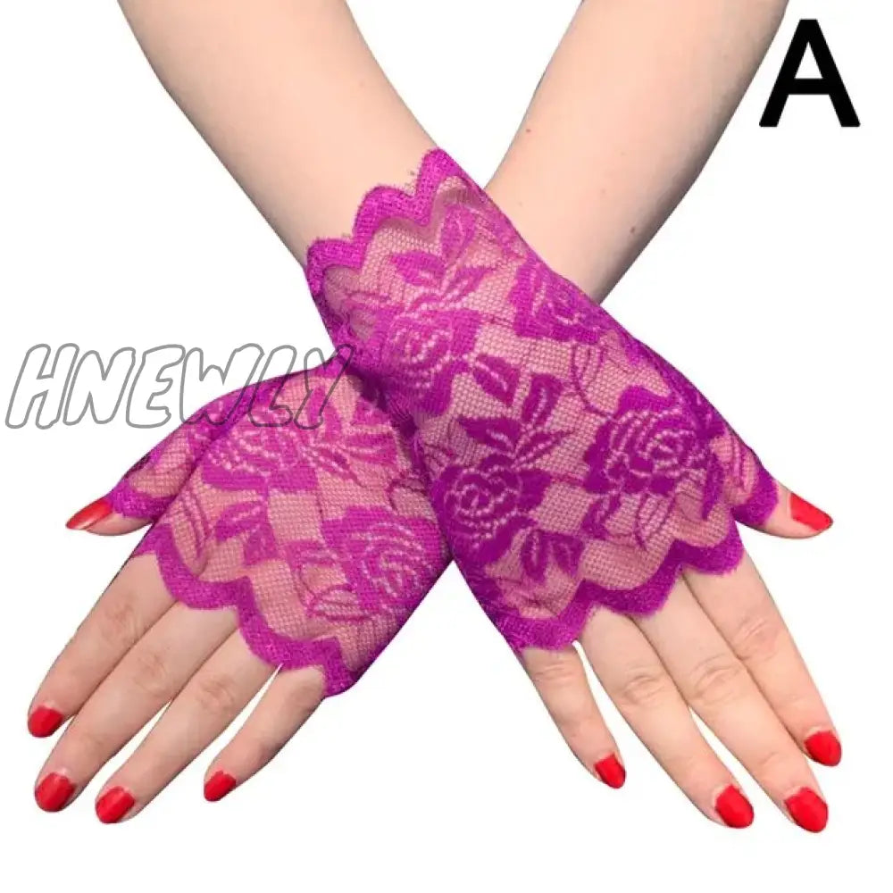 Hnewly 38 Colors Lace Flower Hollow Fishnet Fingerless Gloves Elegant Sun Protection Women Mesh