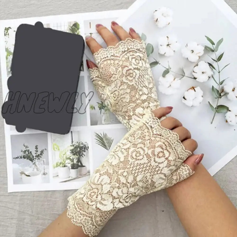 Hnewly 38 Colors Lace Flower Hollow Fishnet Fingerless Gloves Elegant Sun Protection Women Mesh