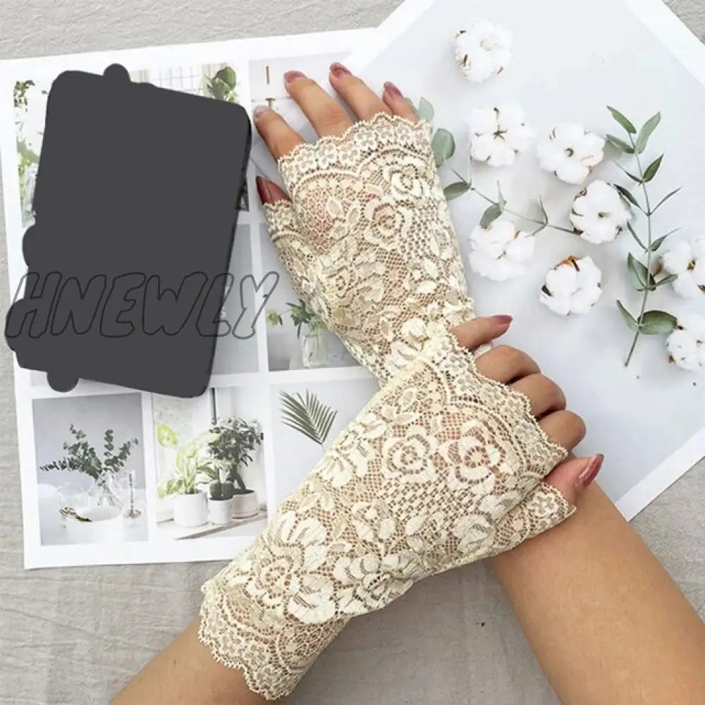 Hnewly 38 Colors Lace Flower Hollow Fishnet Fingerless Gloves Elegant Sun Protection Women Mesh