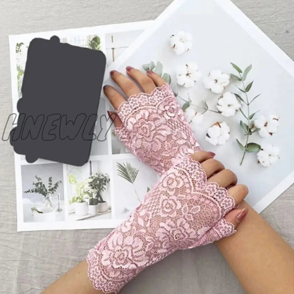 Hnewly 38 Colors Lace Flower Hollow Fishnet Fingerless Gloves Elegant Sun Protection Women Mesh