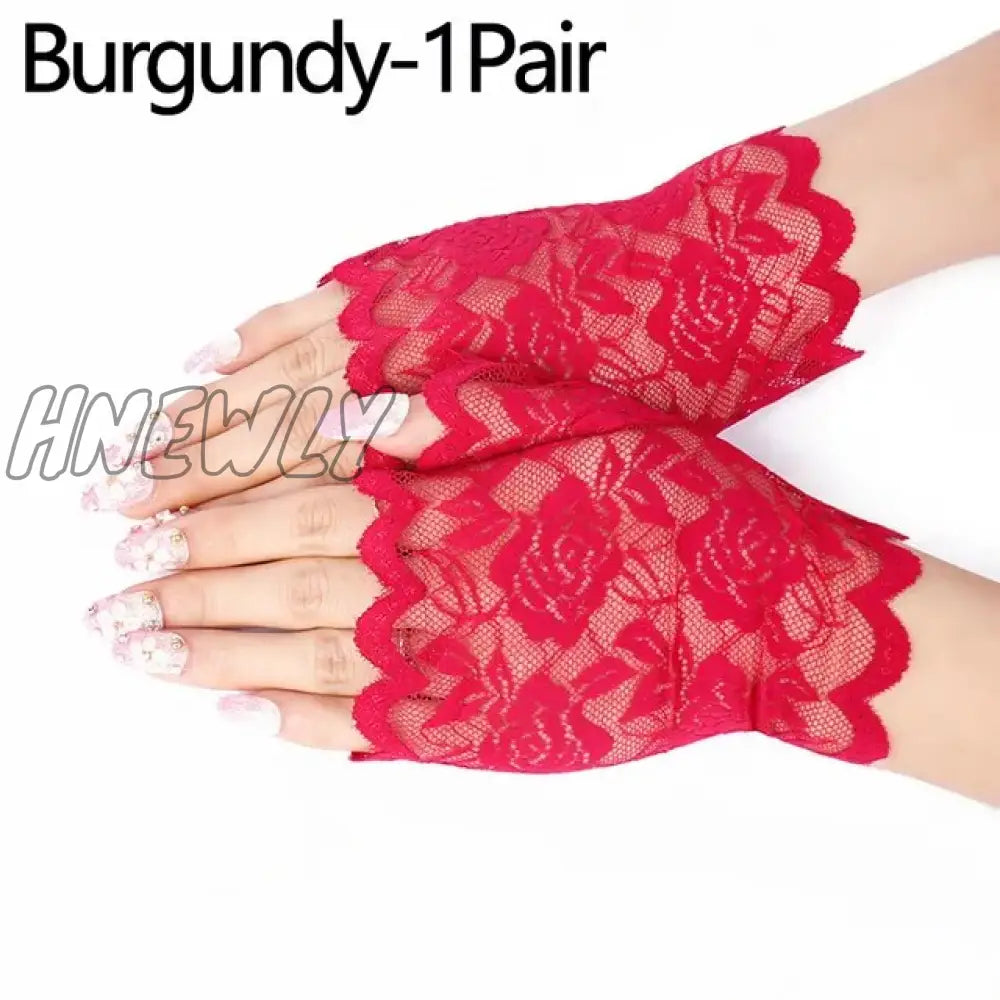 Hnewly 38 Colors Lace Flower Hollow Fishnet Fingerless Gloves Elegant Sun Protection Women Mesh