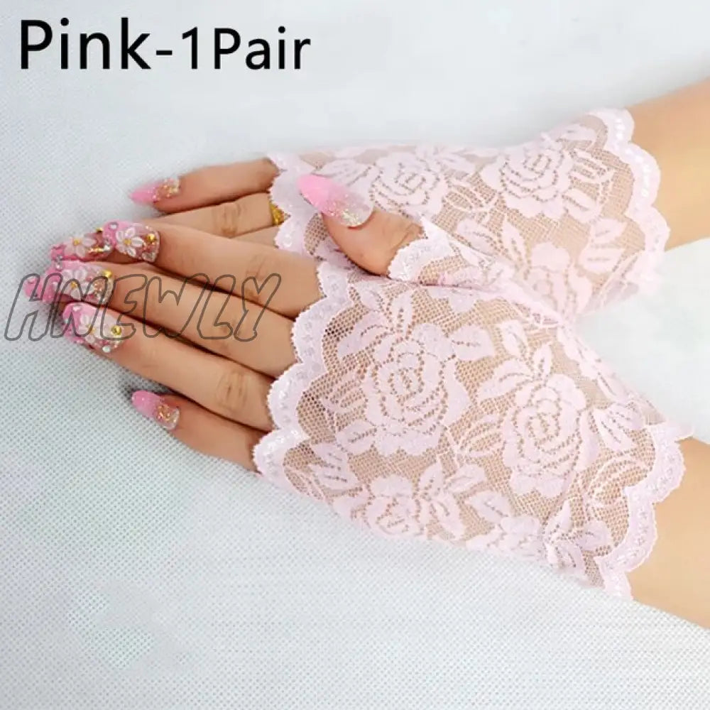 Hnewly 38 Colors Lace Flower Hollow Fishnet Fingerless Gloves Elegant Sun Protection Women Mesh