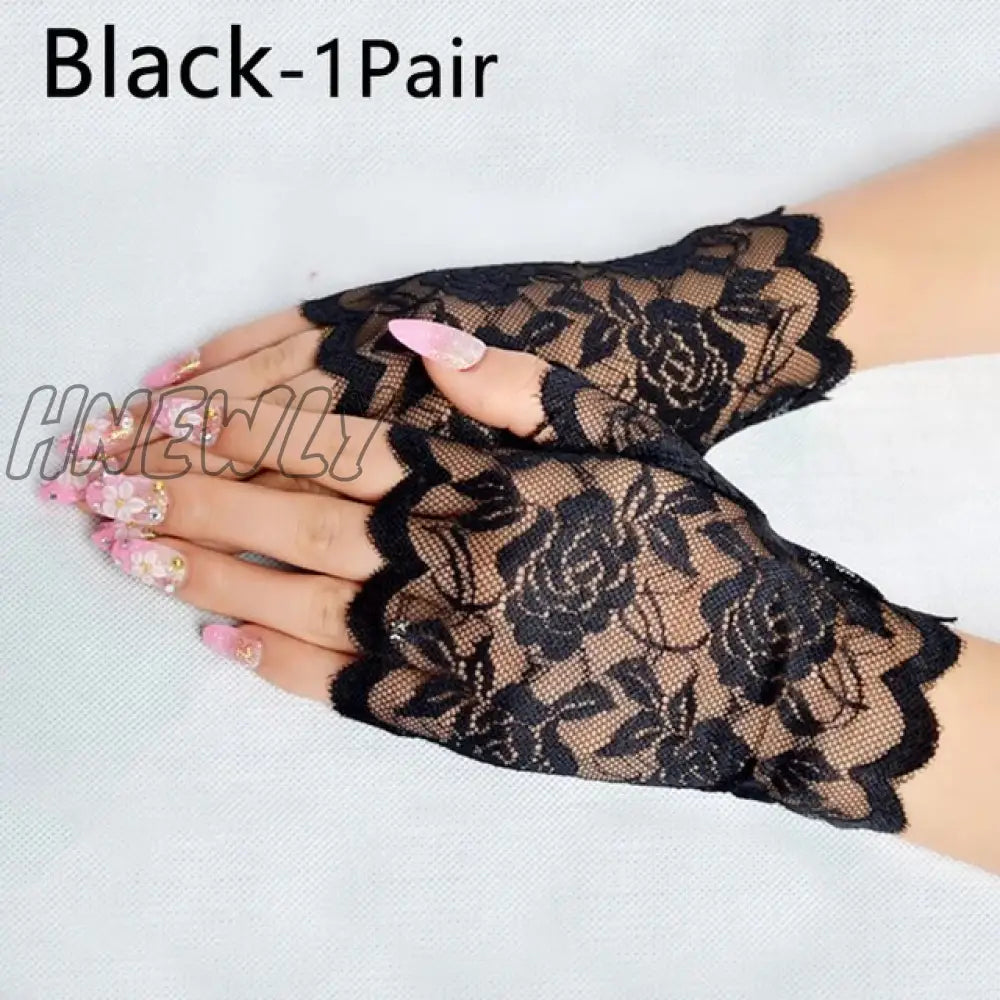 Hnewly 38 Colors Lace Flower Hollow Fishnet Fingerless Gloves Elegant Sun Protection Women Mesh