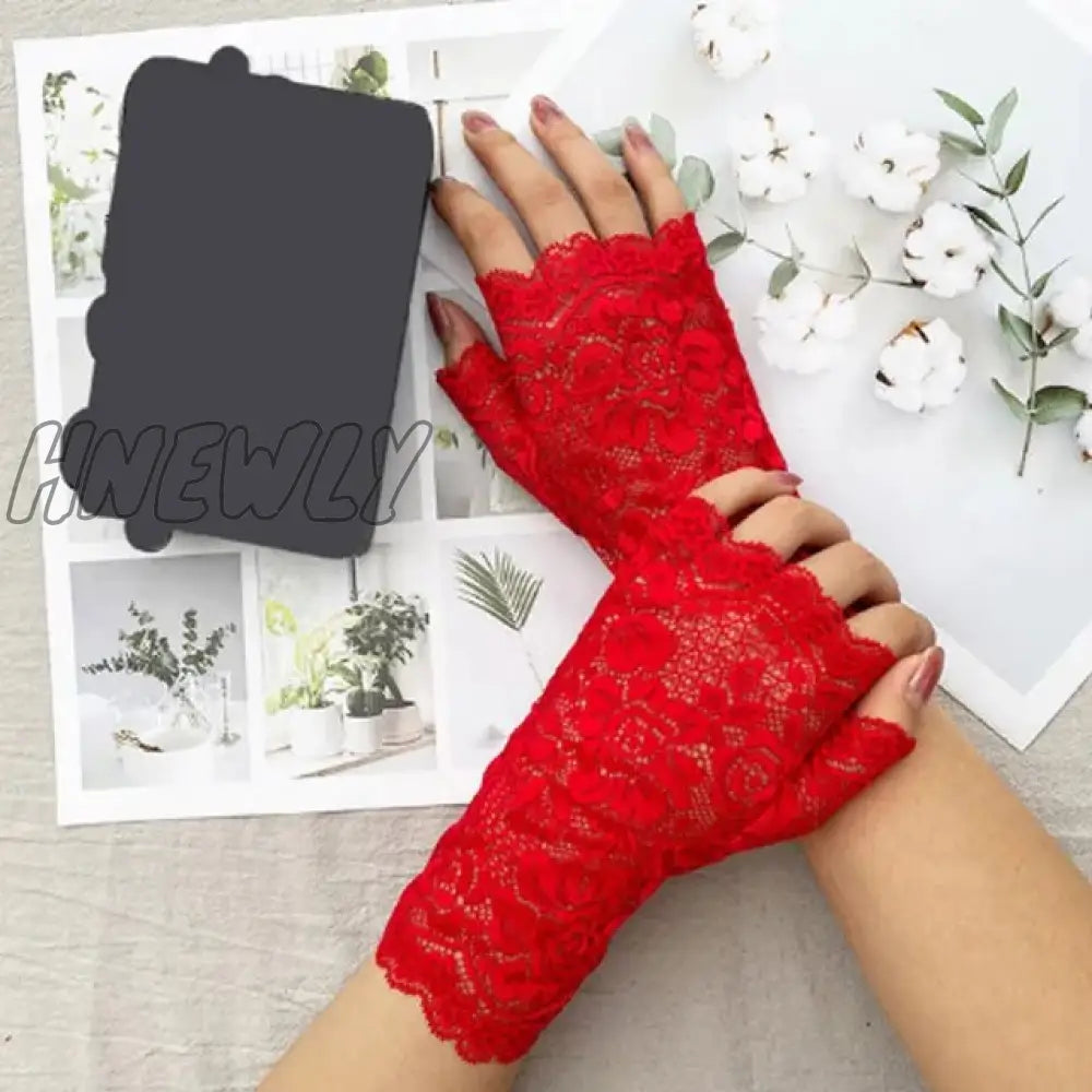 Hnewly 38 Colors Lace Flower Hollow Fishnet Fingerless Gloves Elegant Sun Protection Women Mesh