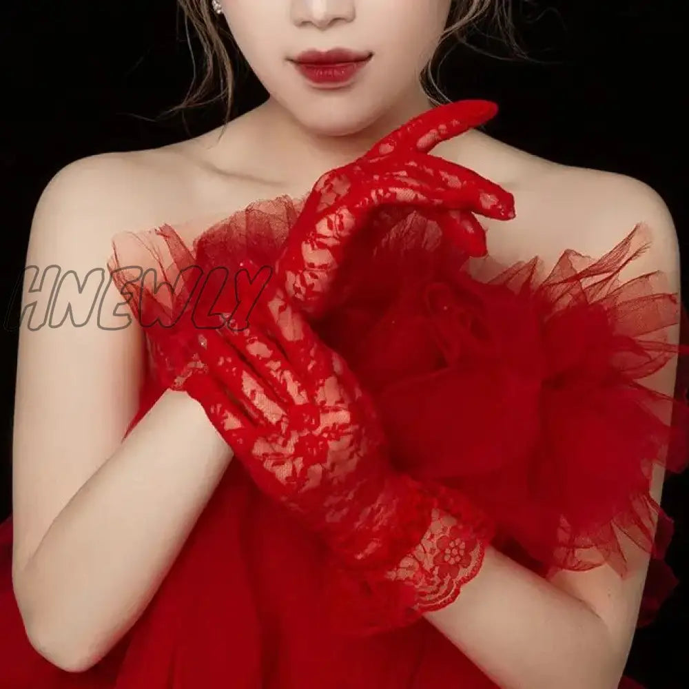 Hnewly 38 Colors Lace Flower Hollow Fishnet Fingerless Gloves Elegant Sun Protection Women Mesh