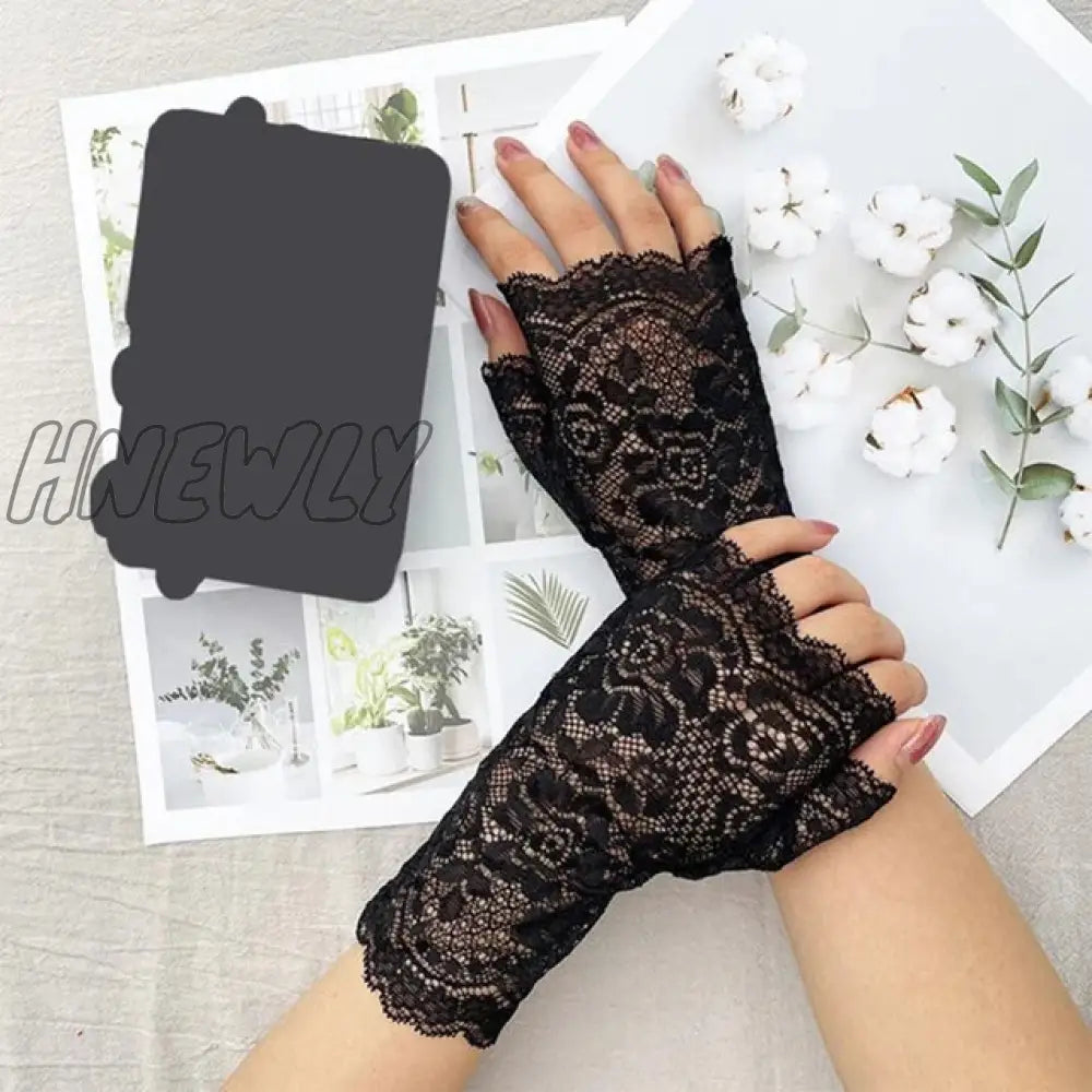 Hnewly 38 Colors Lace Flower Hollow Fishnet Fingerless Gloves Elegant Sun Protection Women Mesh