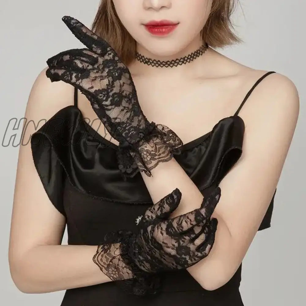 Hnewly 38 Colors Lace Flower Hollow Fishnet Fingerless Gloves Elegant Sun Protection Women Mesh
