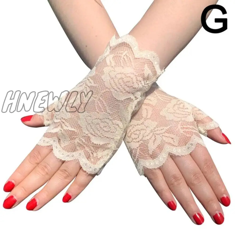 Hnewly 38 Colors Lace Flower Hollow Fishnet Fingerless Gloves Elegant Sun Protection Women Mesh