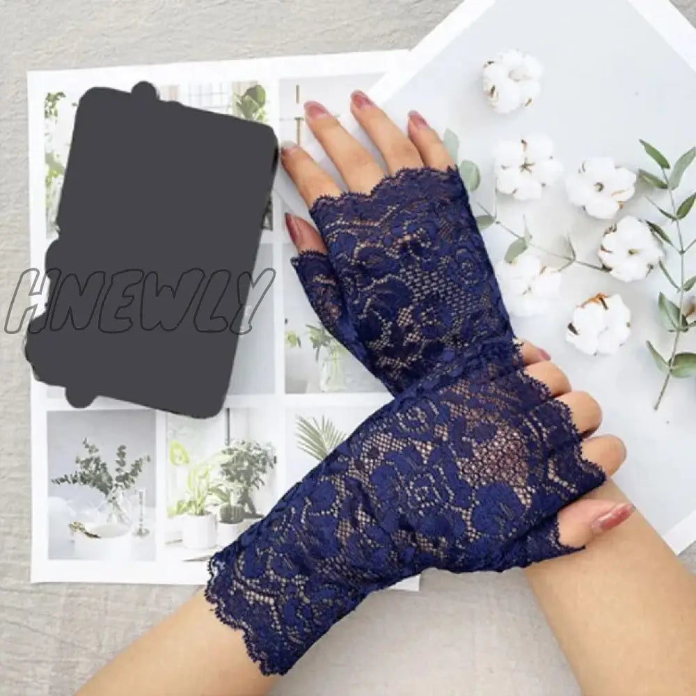 Hnewly 38 Colors Lace Flower Hollow Fishnet Fingerless Gloves Elegant Sun Protection Women Mesh