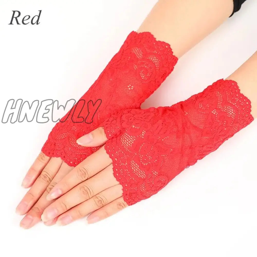 Hnewly 38 Colors Lace Flower Hollow Fishnet Fingerless Gloves Elegant Sun Protection Women Mesh