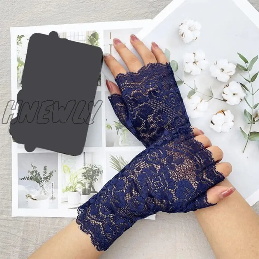 Hnewly 38 Colors Lace Flower Hollow Fishnet Fingerless Gloves Elegant Sun Protection Women Mesh