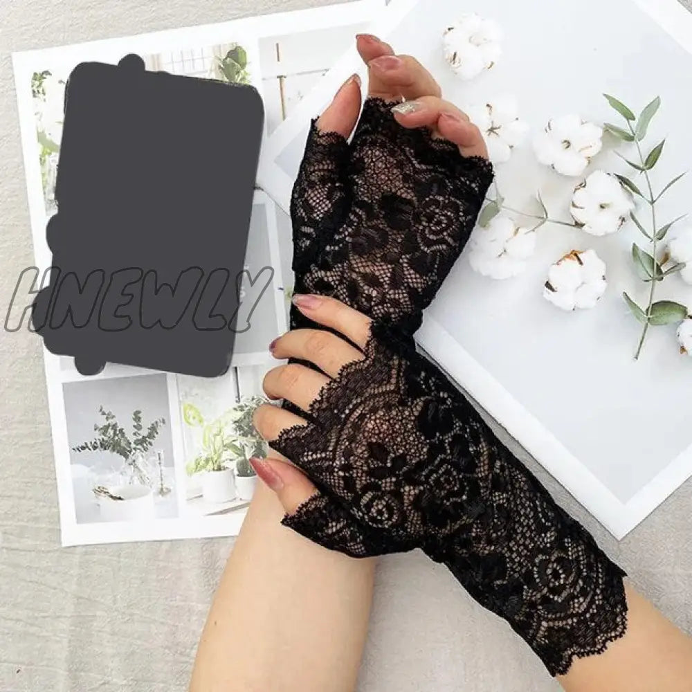 Hnewly 38 Colors Lace Flower Hollow Fishnet Fingerless Gloves Elegant Sun Protection Women Mesh