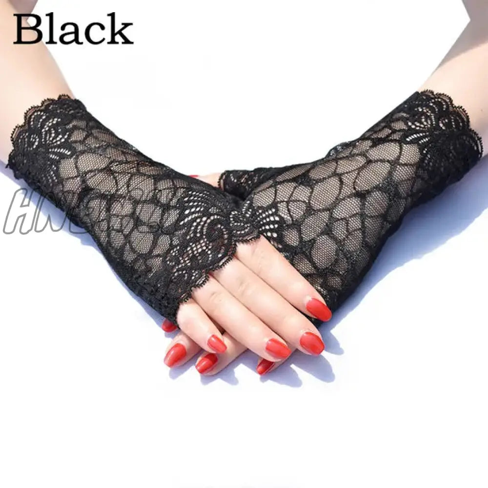 Hnewly 38 Colors Lace Flower Hollow Fishnet Fingerless Gloves Elegant Sun Protection Women Mesh