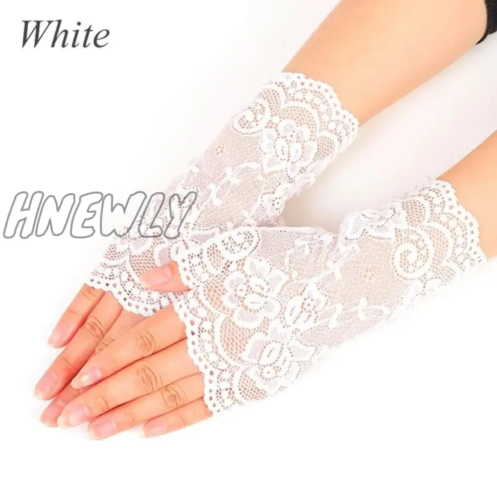 Hnewly 38 Colors Lace Flower Hollow Fishnet Fingerless Gloves Elegant Sun Protection Women Mesh