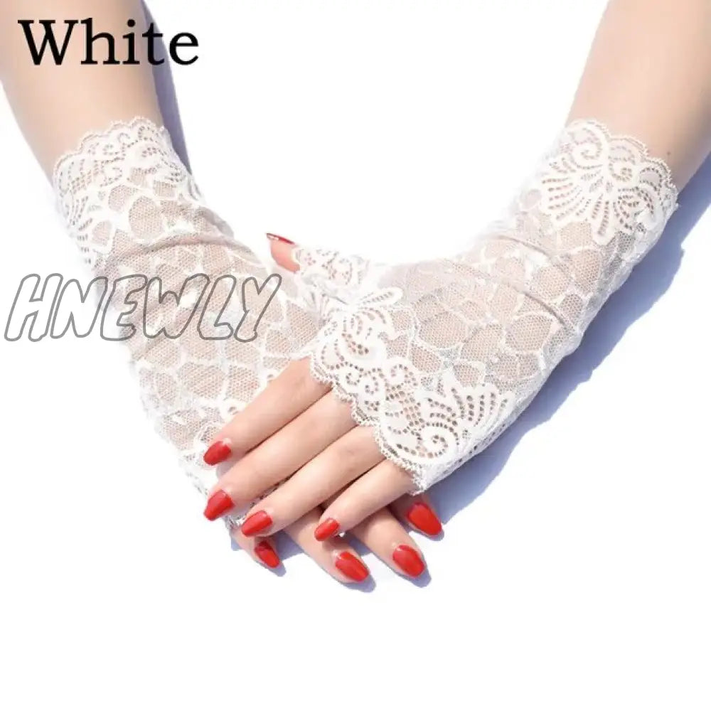 Hnewly 38 Colors Lace Flower Hollow Fishnet Fingerless Gloves Elegant Sun Protection Women Mesh