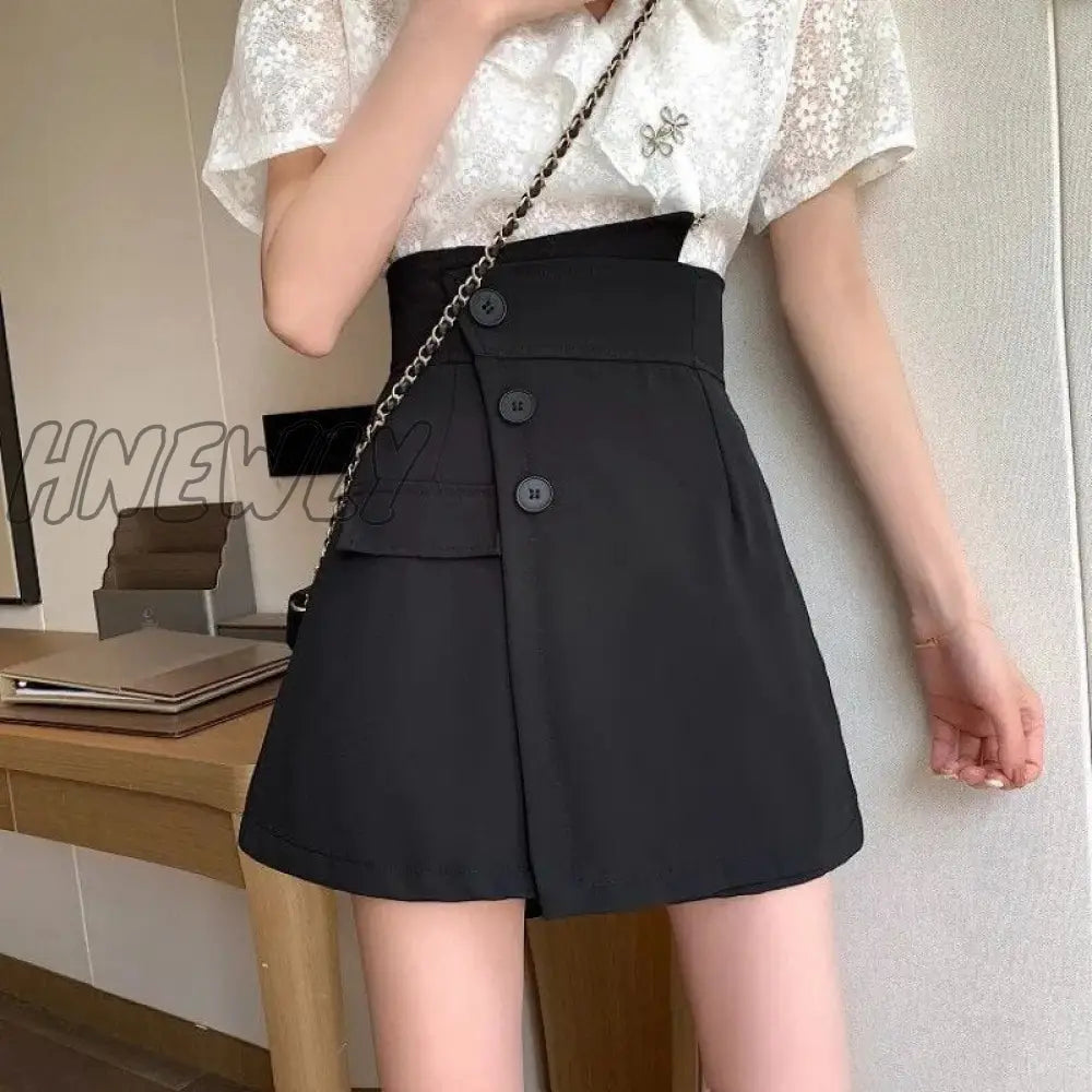 Hnewly 4Xl Suit Black Shorts Women High Waist Irregular Wide Leg Short Pants Office Lady Elegant A