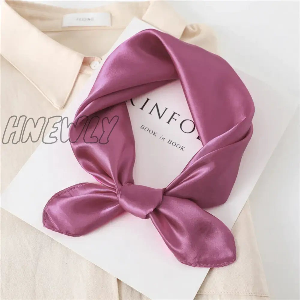 Hnewly 60Cm Silk Satin Square Scarf Women Solid Neckercheif Shawl Hijab Female Hair Hand Wirst