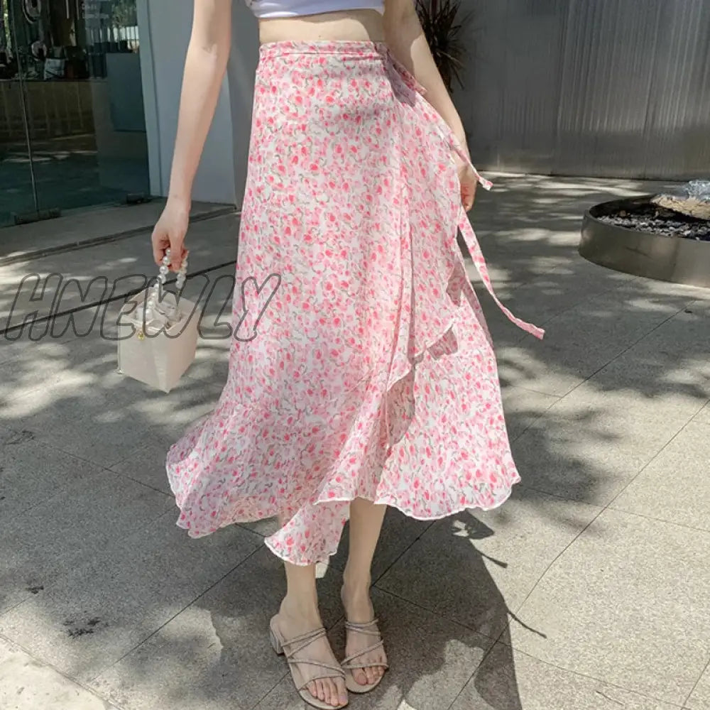 A Line Bandage Girls Women Casual Fashion Clothes England Style Ruffles Pink Streetwear All Match