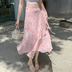 A Line Bandage Girls Women Casual Fashion Clothes England Style Ruffles Pink Streetwear All Match