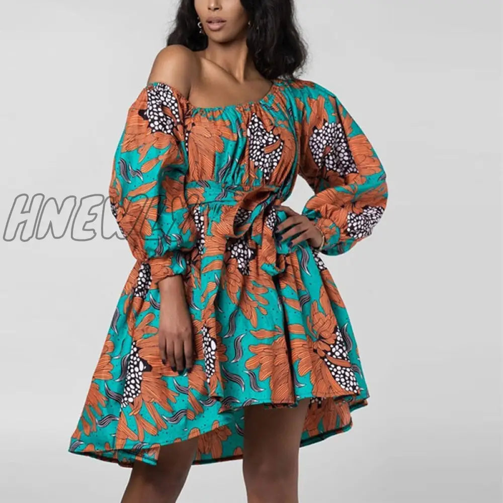 Hnewly African Dresses Women Sexy Shoulder Off Mini Dress Dashiki Tribal Print Africa Clothes Robe