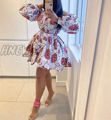 Hnewly African Dresses Women Sexy Shoulder Off Mini Dress Dashiki Tribal Print Africa Clothes Robe