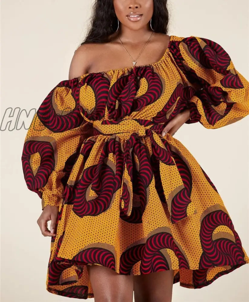 Hnewly African Dresses Women Sexy Shoulder Off Mini Dress Dashiki Tribal Print Africa Clothes Robe