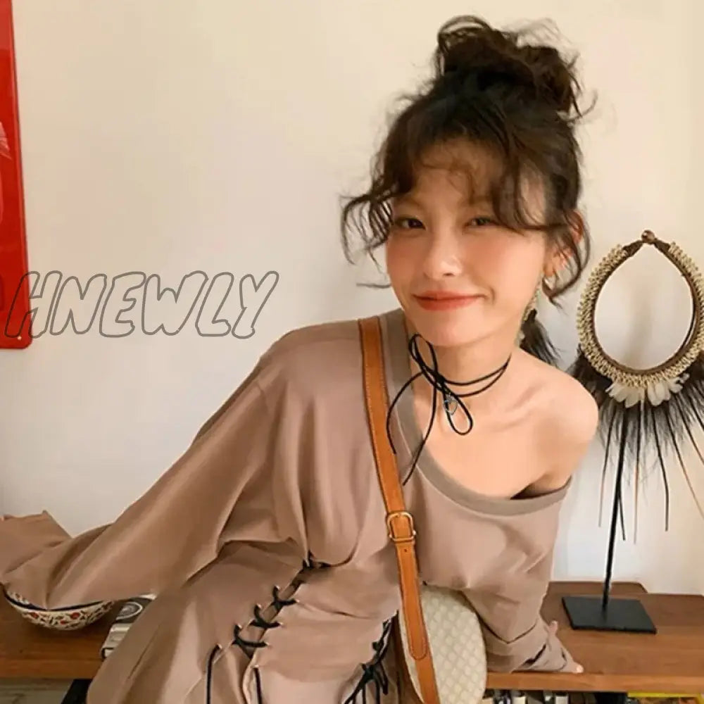 Hnewly Alloy Heart Necklace With Tie Up Rope Simple Hollow Pendant Clavicle Chain Women Girl Dainty