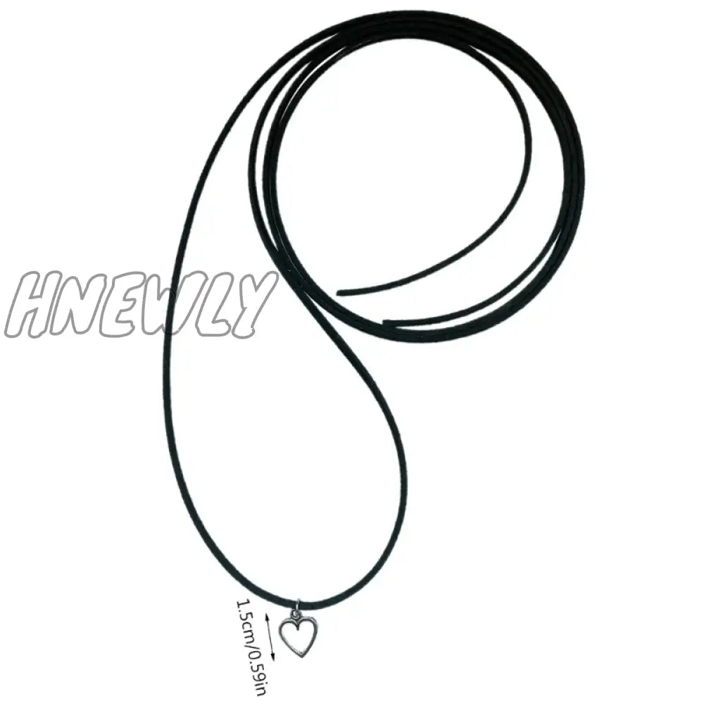 Hnewly Alloy Heart Necklace With Tie Up Rope Simple Hollow Pendant Clavicle Chain Women Girl Dainty