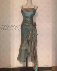 Hnewly Asymmetrical Midi Dress For Women Fashion Vintage Spaghetti Strap Summer Elegant Fairycore