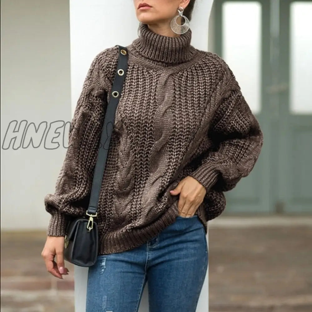 Hnewly Autumn And Winter Thick Line Twist Sweater Fashion Wild Ice Skating Outfit Brown / S