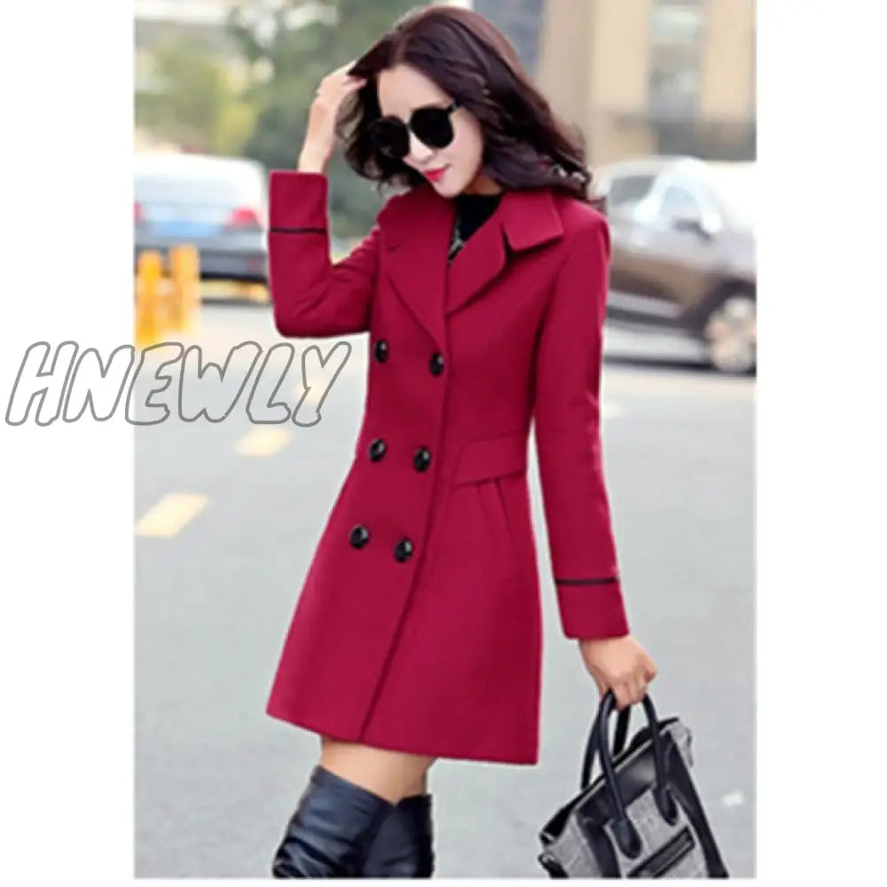 Hnewly Autumn And Winter Wool Jacket Womens Clothing Medium Length Woolen Coats Slim Wild Elegant