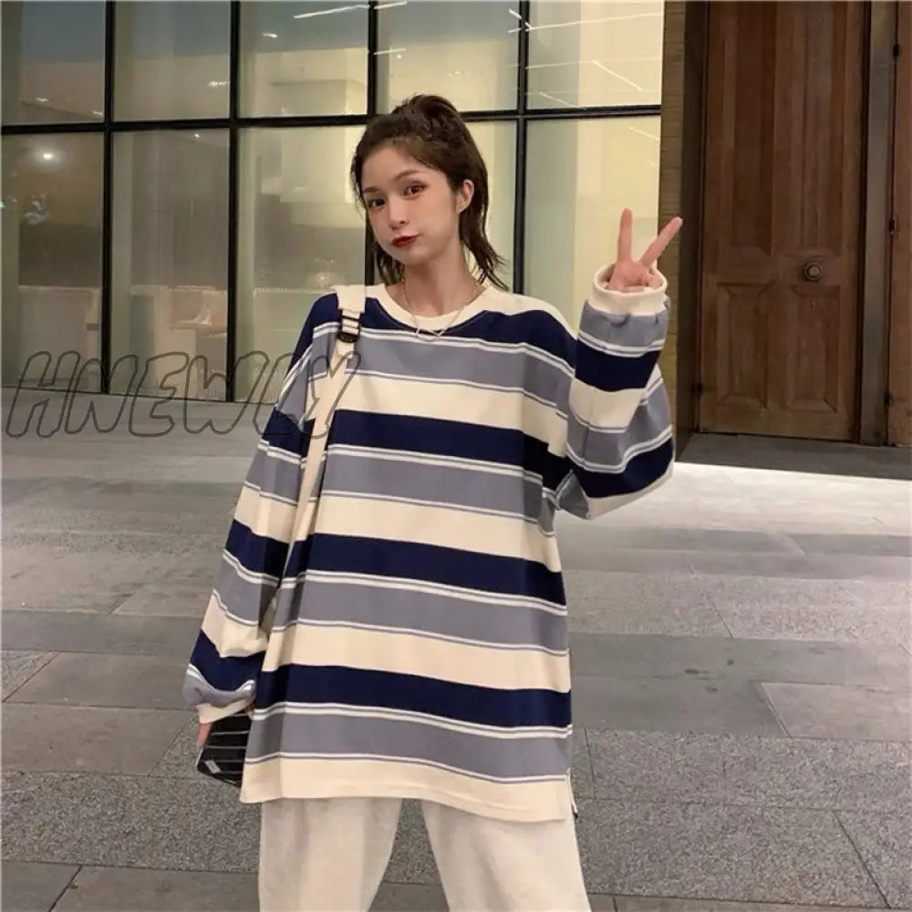 Hnewly Autumn Hoodies Striped Oversized Sweatshirt Women Harajuku Pullovers Korean Fashion Couples