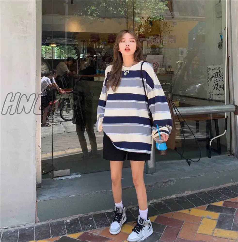 Hnewly Autumn Hoodies Striped Oversized Sweatshirt Women Harajuku Pullovers Korean Fashion Couples