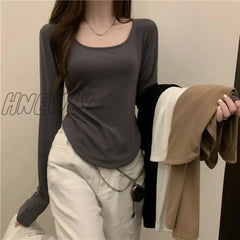 Hnewly Autumn Korean Fashion Y2K T-Shirt Woman Japanese Long Sleeve O-Neck Tee Shirt Women Vintage