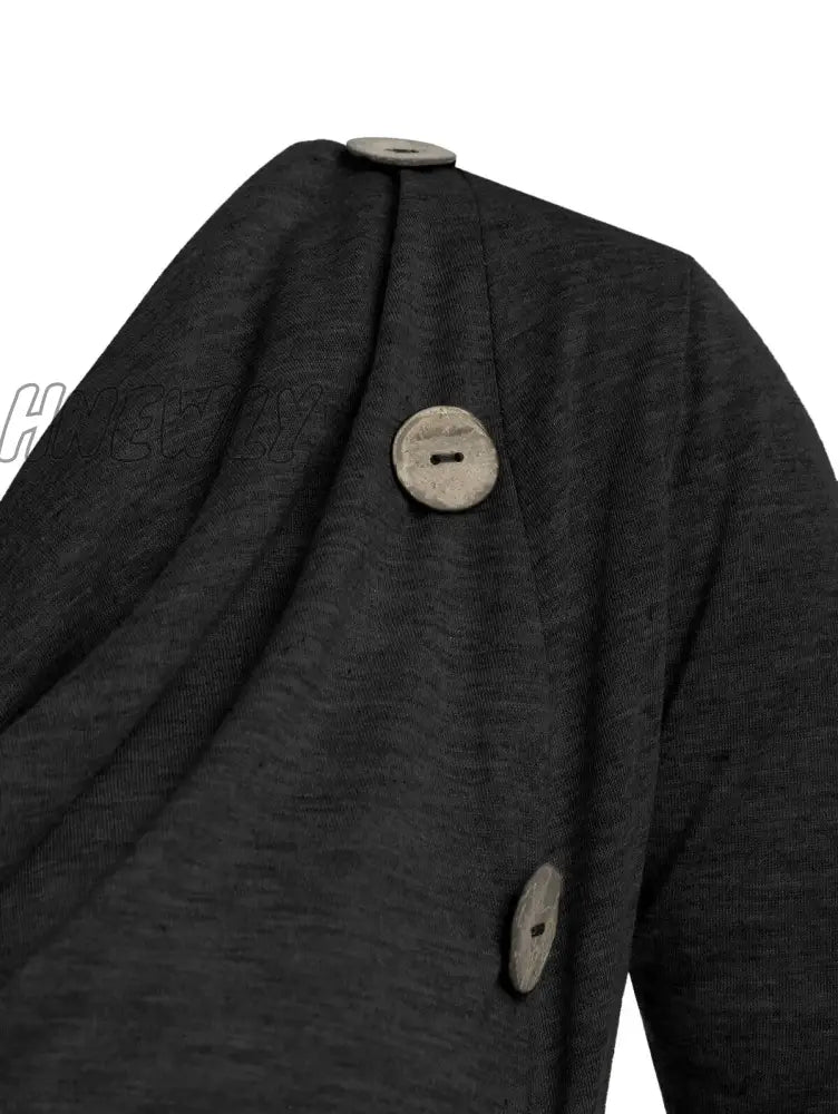 Hnewly Autumn New Solid Color Cowl Neck Heather Mock Button T-Shirt Long Sleeve Tee Women T Shirt
