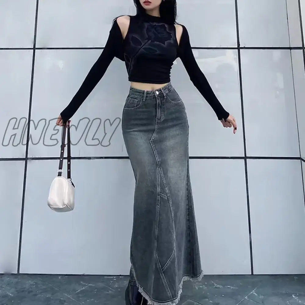 Hnewly Autumn Retro Classic All-Match Skirt Women Casual Commuter Outing Tight Sexy Irregular Long