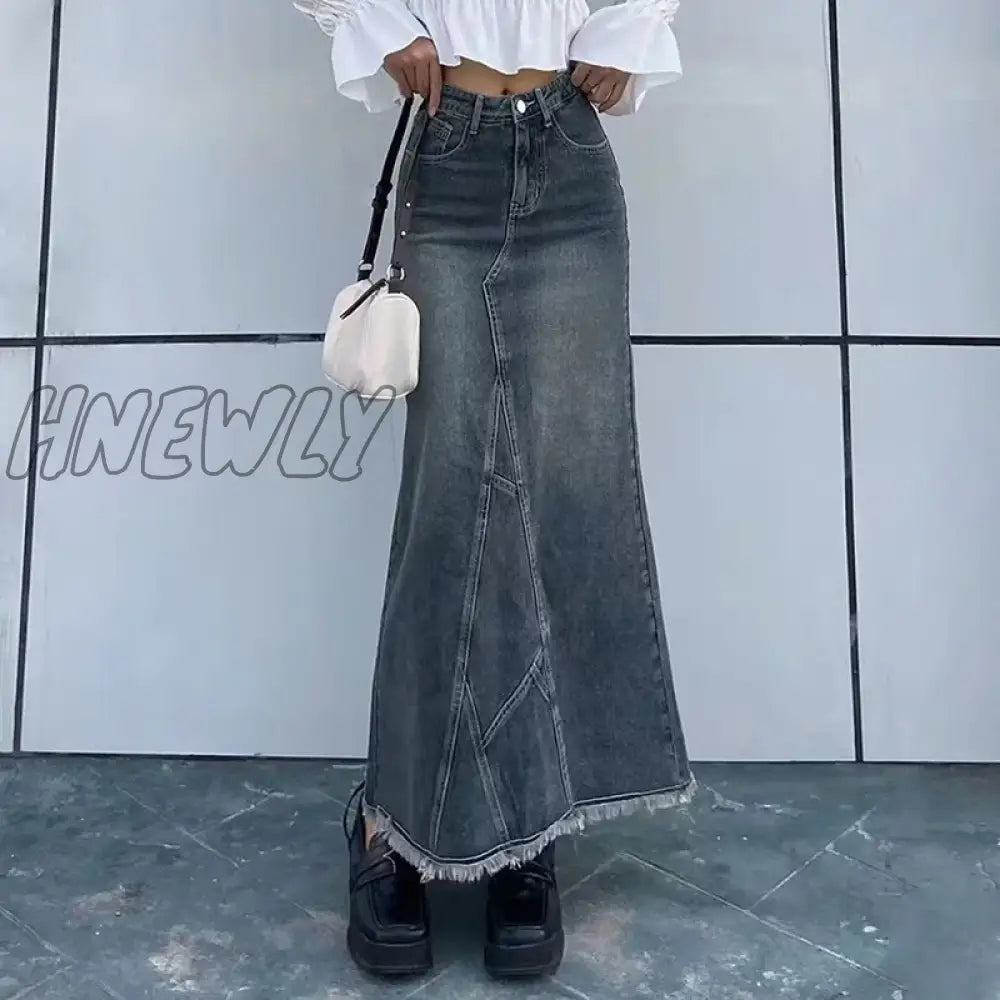 Hnewly Autumn Retro Classic All-Match Skirt Women Casual Commuter Outing Tight Sexy Irregular Long