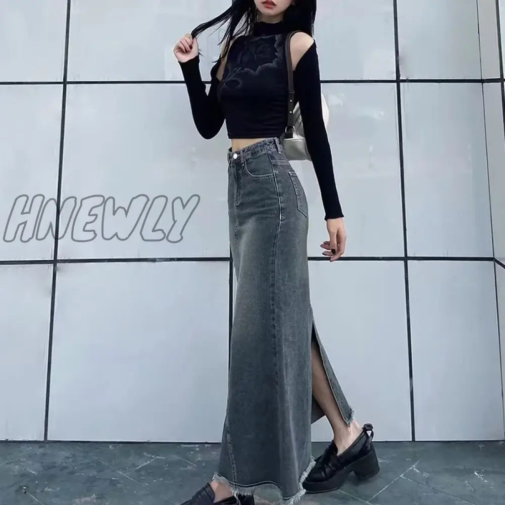 Hnewly Autumn Retro Classic All-Match Skirt Women Casual Commuter Outing Tight Sexy Irregular Long