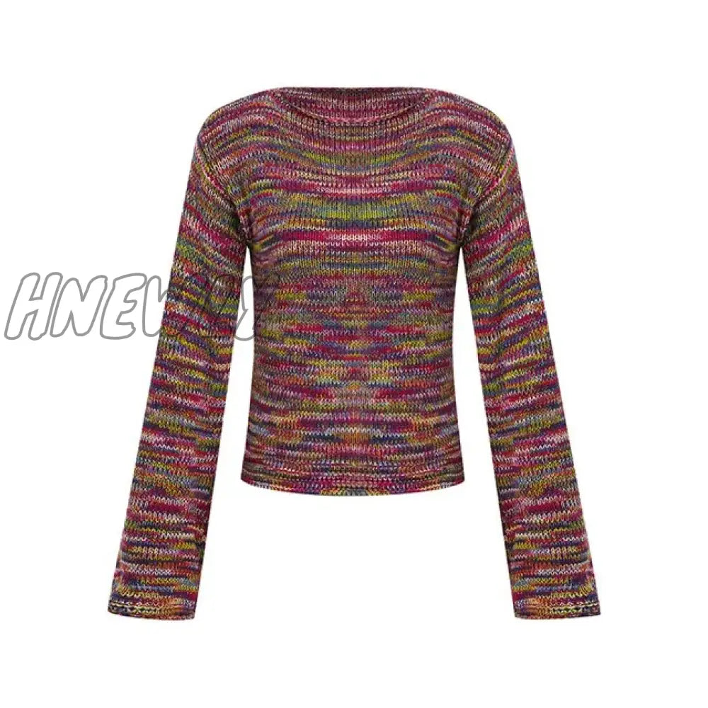 Hnewly Autumn Winter 90S Vintage Knitted Sweaters Striped Crimping Cropped Pullovers Chic Women