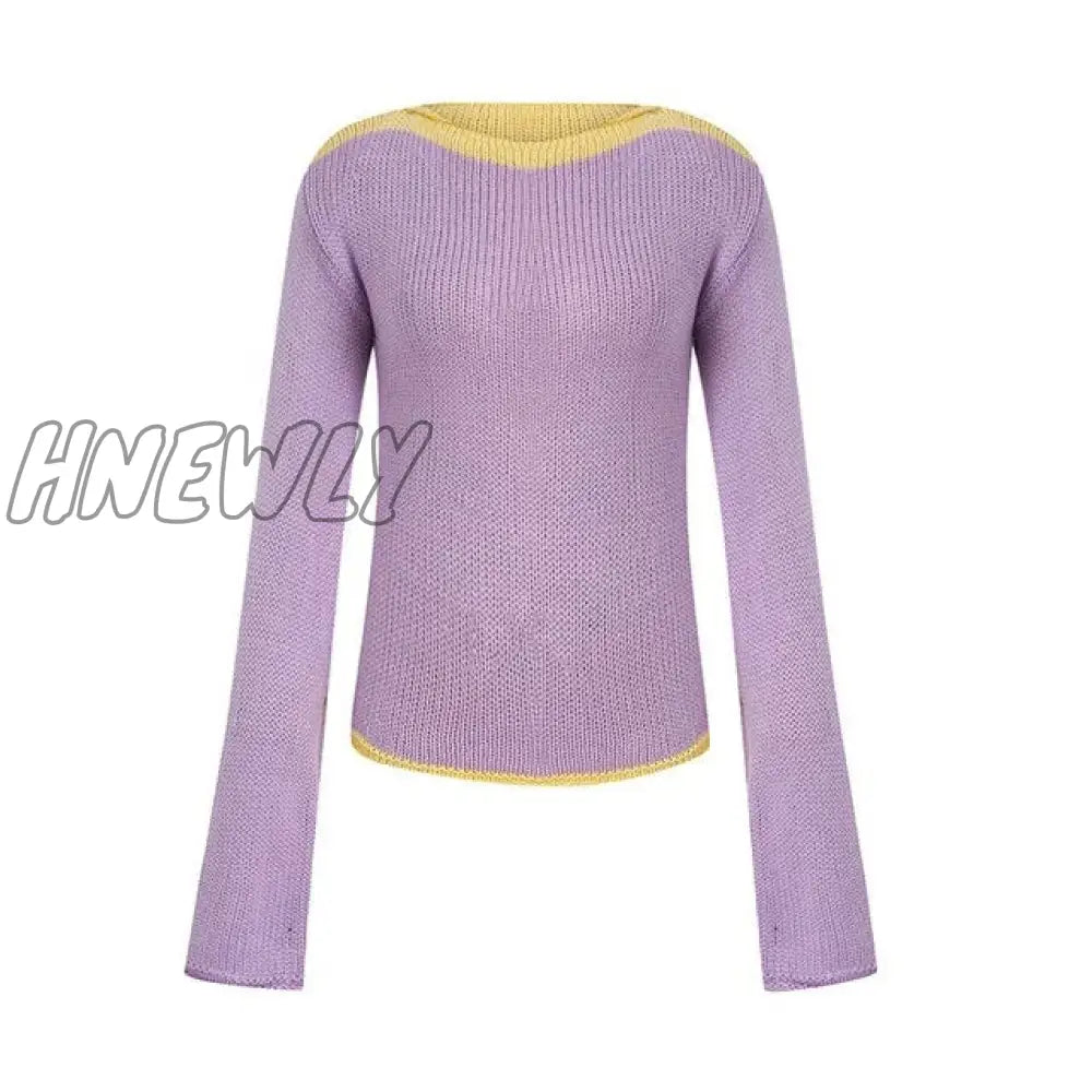 Hnewly Autumn Winter 90S Vintage Knitted Sweaters Striped Crimping Cropped Pullovers Chic Women