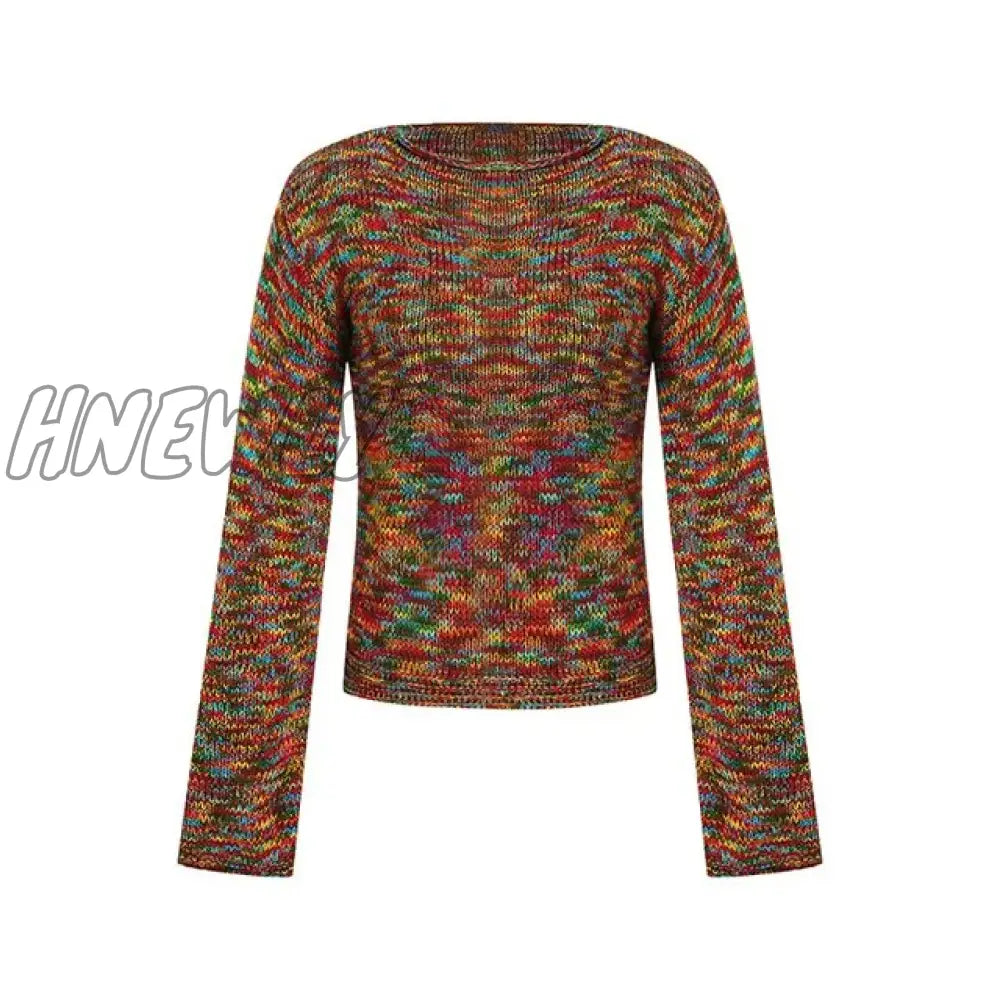 Hnewly Autumn Winter 90S Vintage Knitted Sweaters Striped Crimping Cropped Pullovers Chic Women