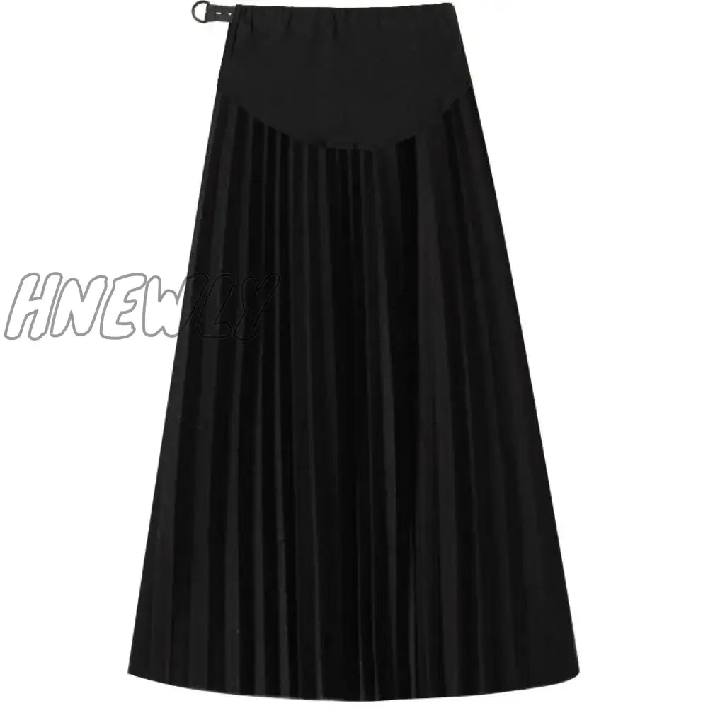 Hnewly Autumn Winter Pleated Thick Warm Maternity Skirts Elastic Waist Belly Casual Clothes For