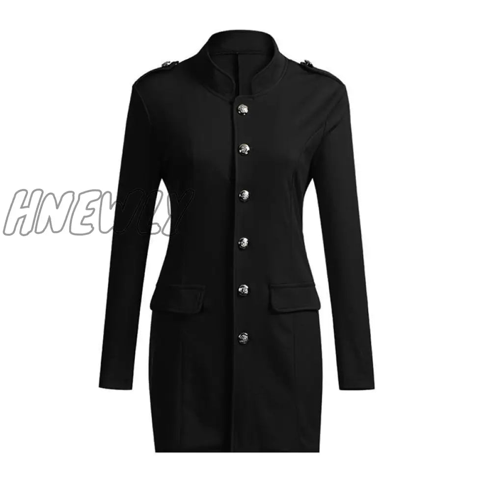 Hnewly Autumn Winter Suit Blazer Women Casual Single Breasted Pocket Long Jackets Elegant Sleeve