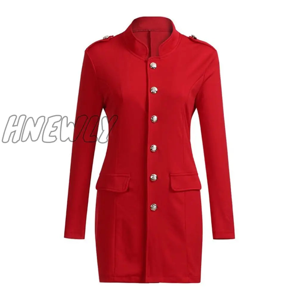 Hnewly Autumn Winter Suit Blazer Women Casual Single Breasted Pocket Long Jackets Elegant Sleeve