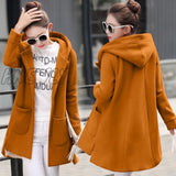 Hnewly Autumn Winter Women’s Fleece Jacket Coats Female Long Hooded Outerwear Warm Thick Red Slim