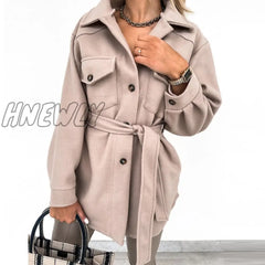 Hnewly Autumn Women’s Single - Breasted Woolen Jacket Elegant Button Pocket Solid Color Coat