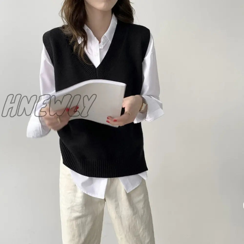 Hnewly Autumn Women’s Sweater Vest V - Neck Sleeveless Irregular Casual Loose Knitted Pullover